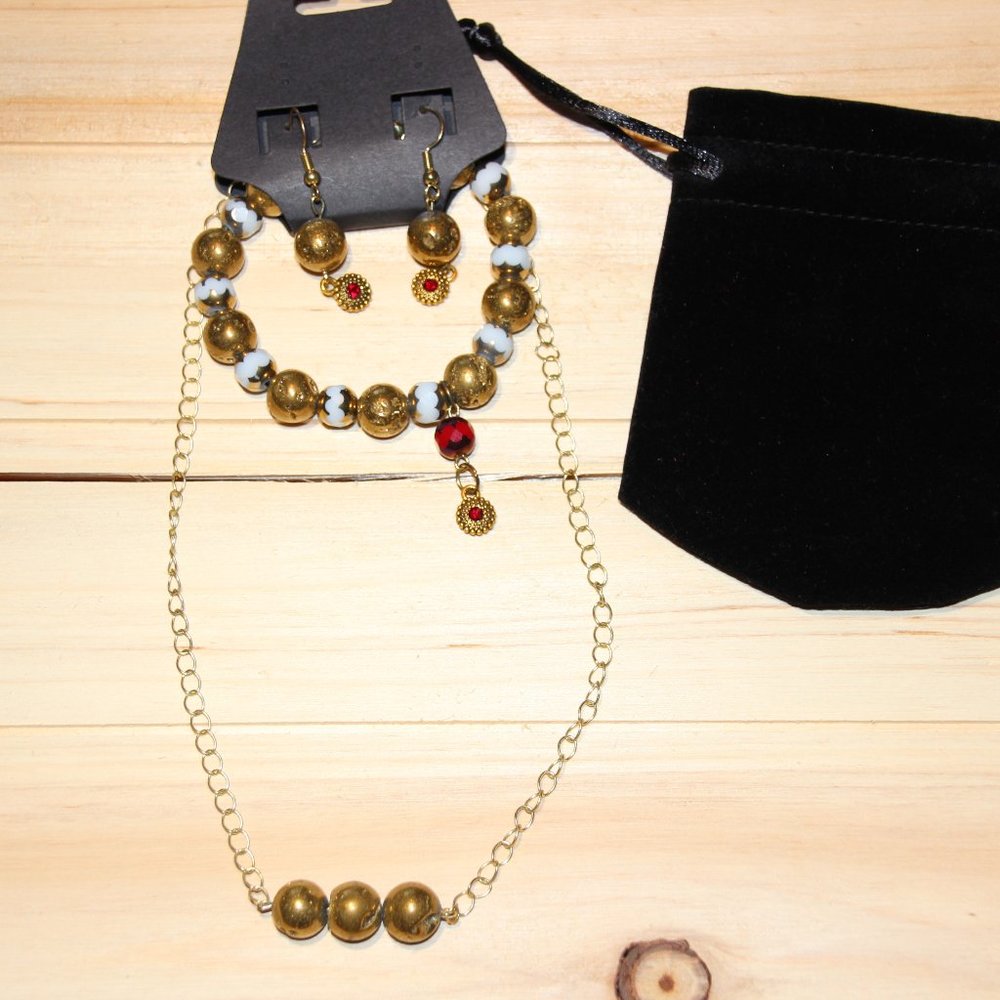 Christmas genuine stone winter gold set bracelet earrings necklace
